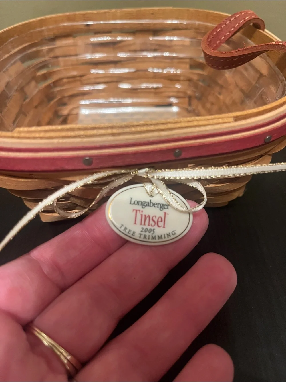 Longaberger Red-Trim 2005 Tree Trimming Tinsel Woven Basket